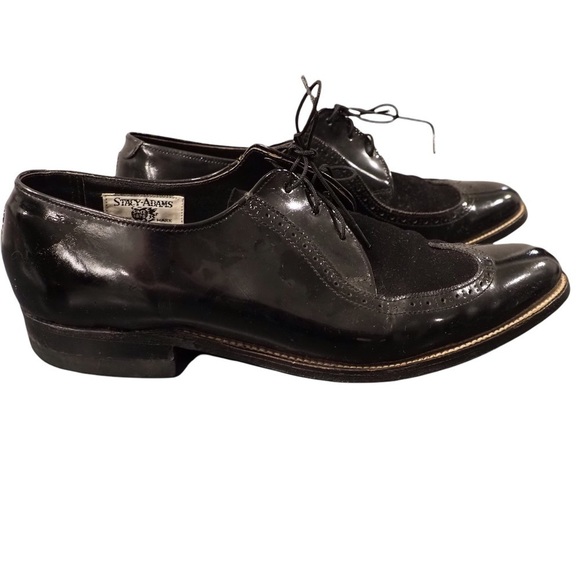 Stacy Adams sz 10D black leather suede wingtip derby shoes - Picture 3 of 16